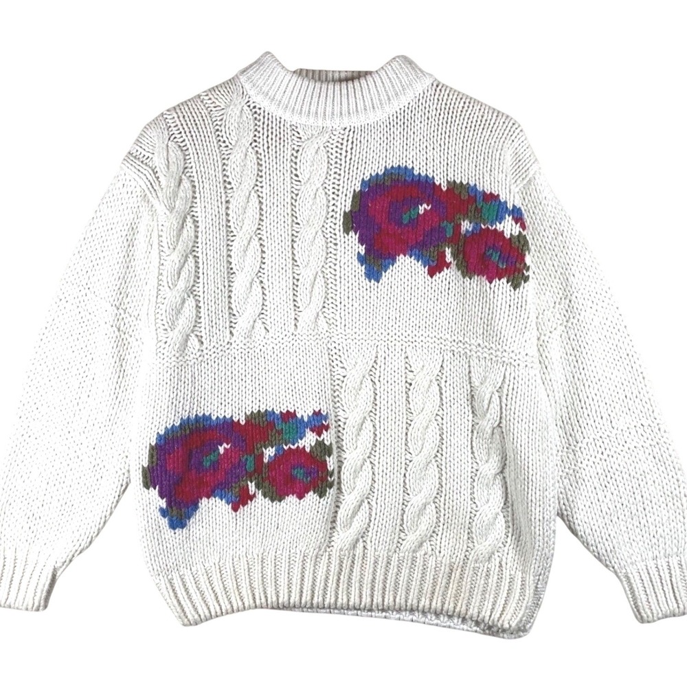 vintage grandmacore sweater floral chunky M cottagecore softgirl kawaii romantic